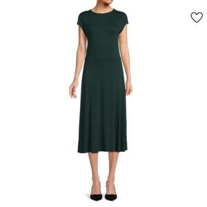 Vince Dress Womens Green Cap Sleeve Midi Round Neck A Line Size Medium